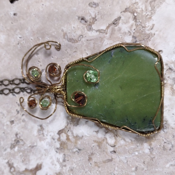 Copper/Brass Wire Wrapped Stone Pendant - Picture 3 of 6